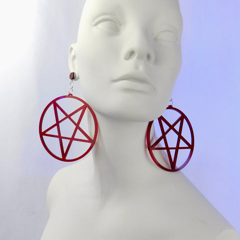 Red Clear Pentagram Earrings