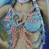Blue Pink and Hologram Glitter Pastel Heart-breaker Top ::Ready 2 ship::