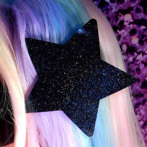 ::SALE::Discontinued:: Black Hologram Glitter Star Hair Clip