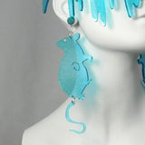 Aqua Transparent Glitter Rat Earrings