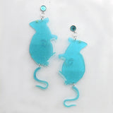 Aqua Transparent Glitter Rat Earrings