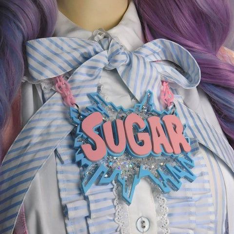 Sugar Pendant in Pastel Pink, Blue and Hologram Glitter