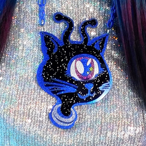 Galaxy Glitter Alien Cat Pendant (1-2 Weeks )