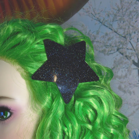 ::SALE::Discontinued:: Black Hologram Glitter Star Hair Clip