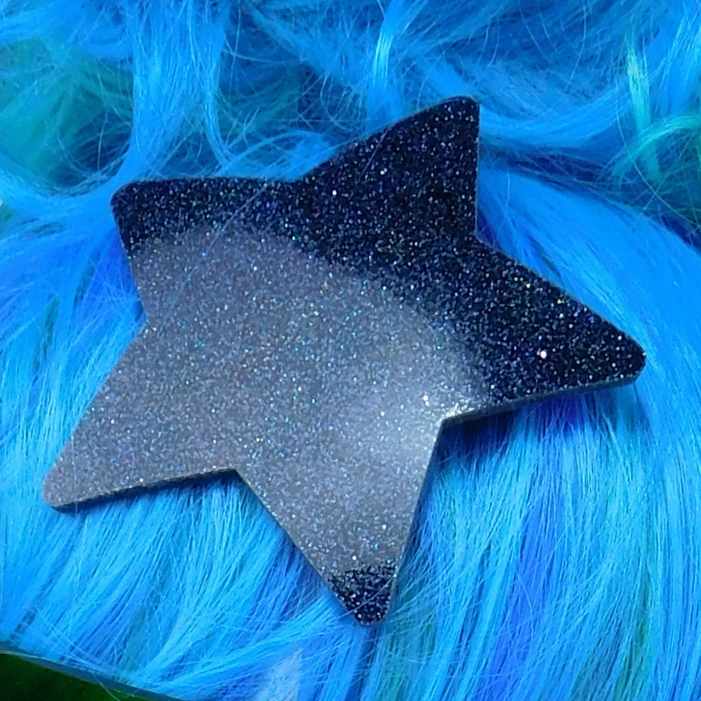 SALE::Discontinued:: Black Hologram Glitter Star Hair Clip