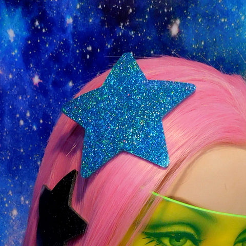 Cyan Hologram Glitter Star Hair Clip