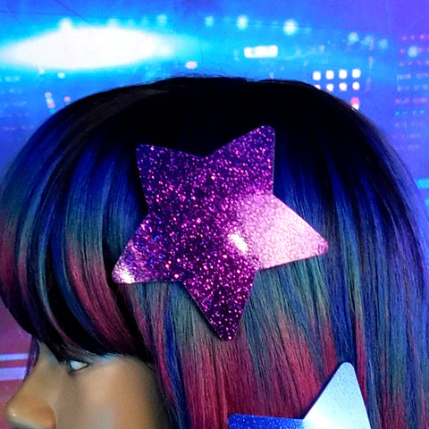 ::SALE:: Discontinued::Plum Purple Glitter Star Hair Clip