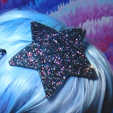Grey Hologram Glitter Star Hair Clip