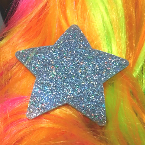 Silver Hologram Glitter Star Hair Clip