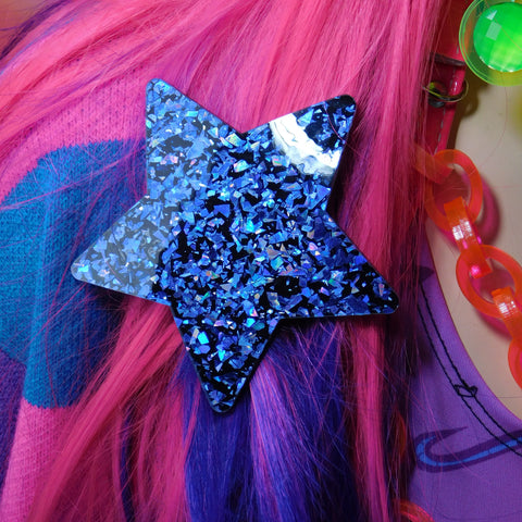::SALE::Discontinued:: Blue Opal Hologram Glitter Star Hair Clip