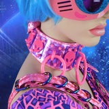 ::Discontinued:: Neon Pink and Blue Hologram Vinyl Three Ring Alien neck wear :: 2-5 weeks ship::