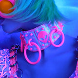 ::Discontinued:: Neon Pink and Blue Hologram Vinyl Three Ring Alien neck wear :: 2-5 weeks ship::