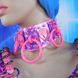 ::Discontinued:: Neon Pink and Blue Hologram Vinyl Three Ring Alien neck wear :: 2-5 weeks ship::