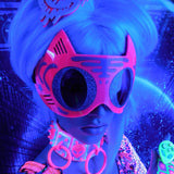 ::Discontinued:: Neon Pink and Blue Hologram Vinyl Three Ring Alien neck wear :: 2-5 weeks ship::