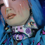 Pyramid Eye Silver  Hologram Glitter Rhinestone Earrings