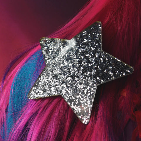 ::SALE:: Discontinued! Large Flake Silver Glitter Star Hair Clip