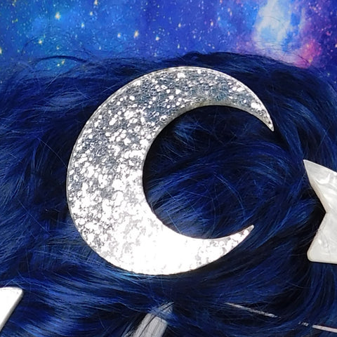 Extra Large Chunky Sliver Glitter Moon Hair Clip