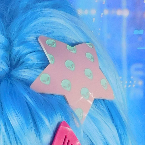 Light pink and Mint Alien Star Hair Clip