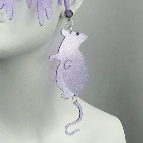 Lilac Transparent Glitter Rat Earrings