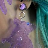 Lilac Transparent Glitter Rat Earrings