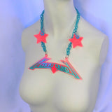 Milky Neon Strawberry and Aqua Electro Logo Pendant