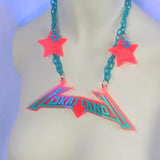 Milky Neon Strawberry and Aqua Electro Logo Pendant