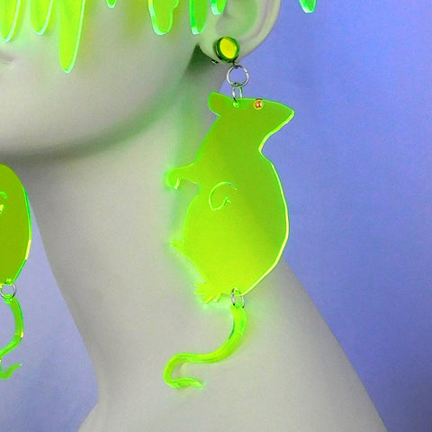 Neon Green Rat Earrings