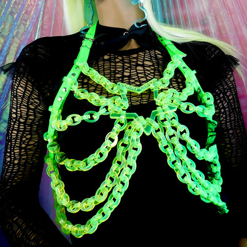 ::SALE LIMITED TIME:: Neon Green Transparent Star Harness