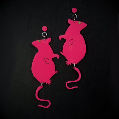 Neon Pink Rat Earrings