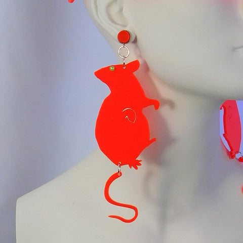 Neon Red Rat Earrings