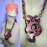 Pink and Mauve Glitter Alien Cat Pendant (1-2 Weeks)