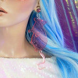 Pink Transparent Glitter Rat Earrings