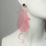 Pink Transparent Glitter Rat Earrings