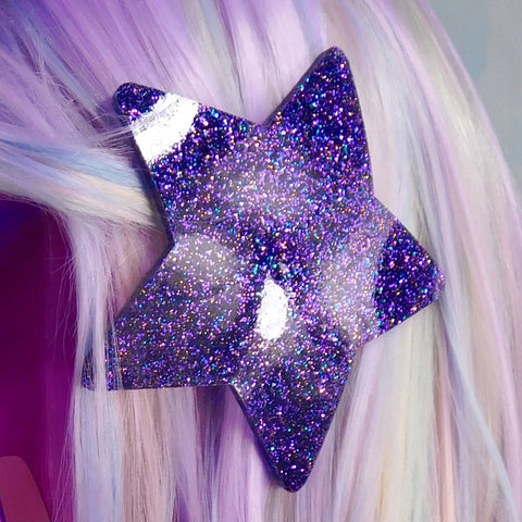 Purple Hologram Glitter Star Hair Clip