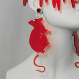 Red Transparent Glitter Rat Earrings