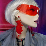 Red Transparent Glitter Rat Earrings