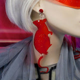 Red Transparent Glitter Rat Earrings