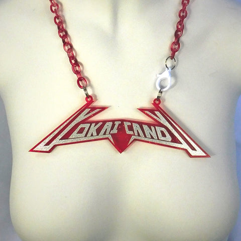 White and Red Transparent Glitter Electro Logo Pendant