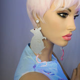 White and Pink Glitter Rat Earrings