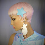 White and Pink Glitter Rat Earrings