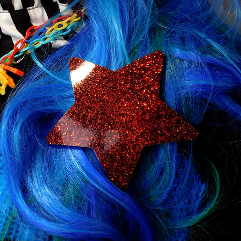 ::SALE::Discontinued::Wine Red Hologram Glitter Star Hair Clip