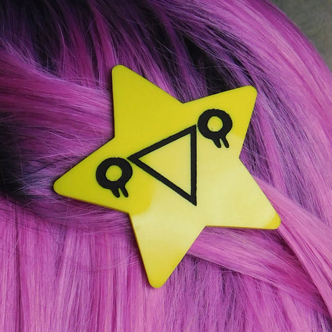 Small Yellow Star Hair Clip with Emoji Face